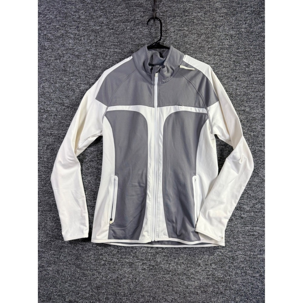 Fabletics Womens XL Gray White Colorblock Full Zip Track Jacket Mock Neck Active